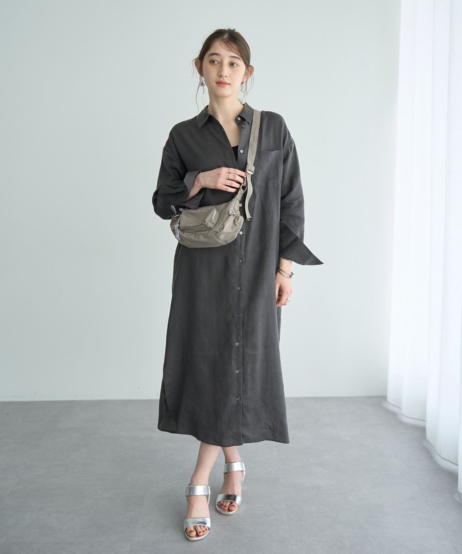 イェッカ ヴェッカ YECCA VECCA 2wayフレンチリネンロングシャツワンピース （ベージュ） ベージュ