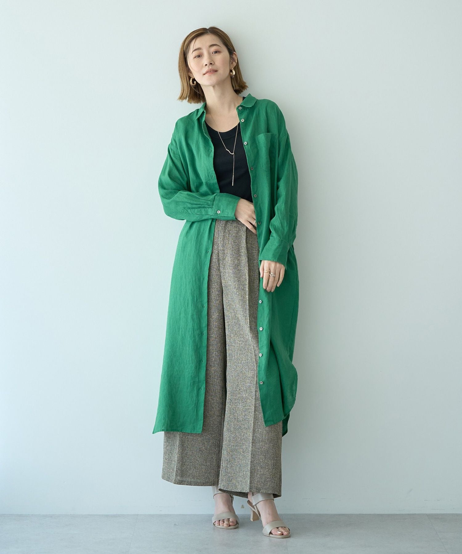 イェッカ ヴェッカ YECCA VECCA 2wayフレンチリネンロングシャツワンピース （ベージュ） ベージュ