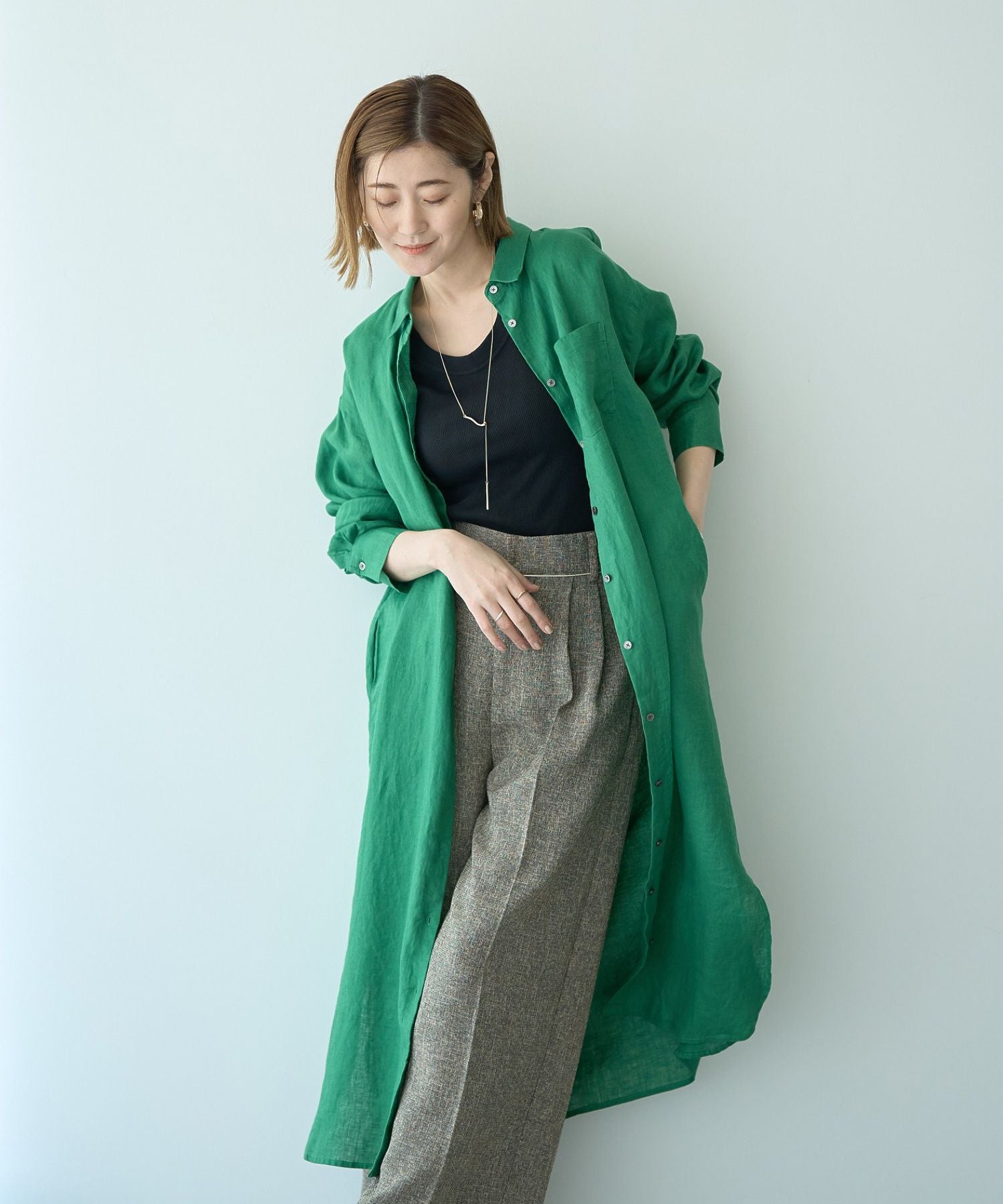 イェッカ ヴェッカ YECCA VECCA 2wayフレンチリネンロングシャツワンピース （ベージュ） ベージュ