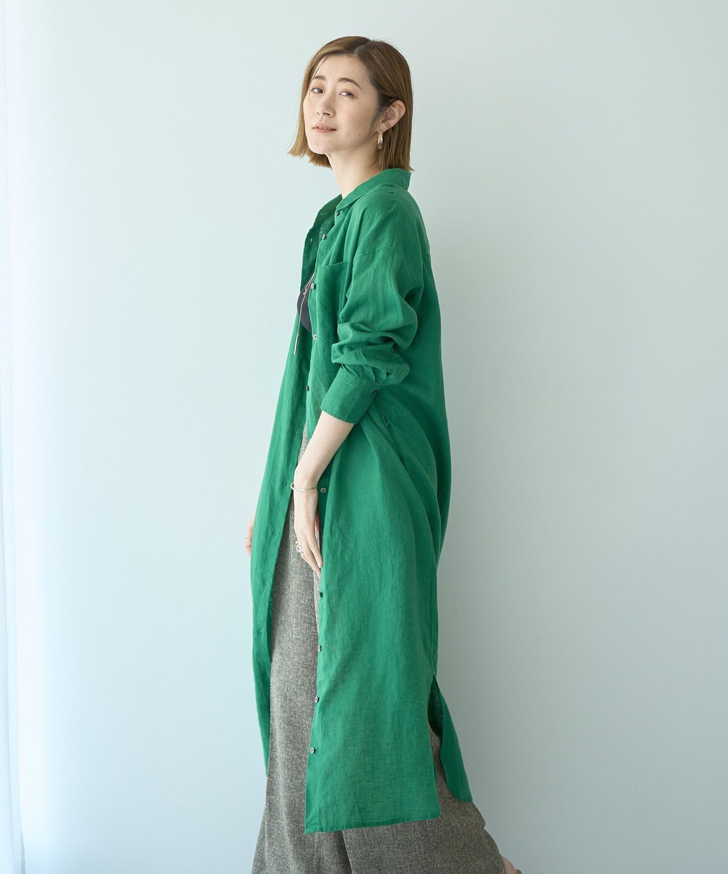イェッカ ヴェッカ YECCA VECCA 2wayフレンチリネンロングシャツワンピース （ベージュ） ベージュ