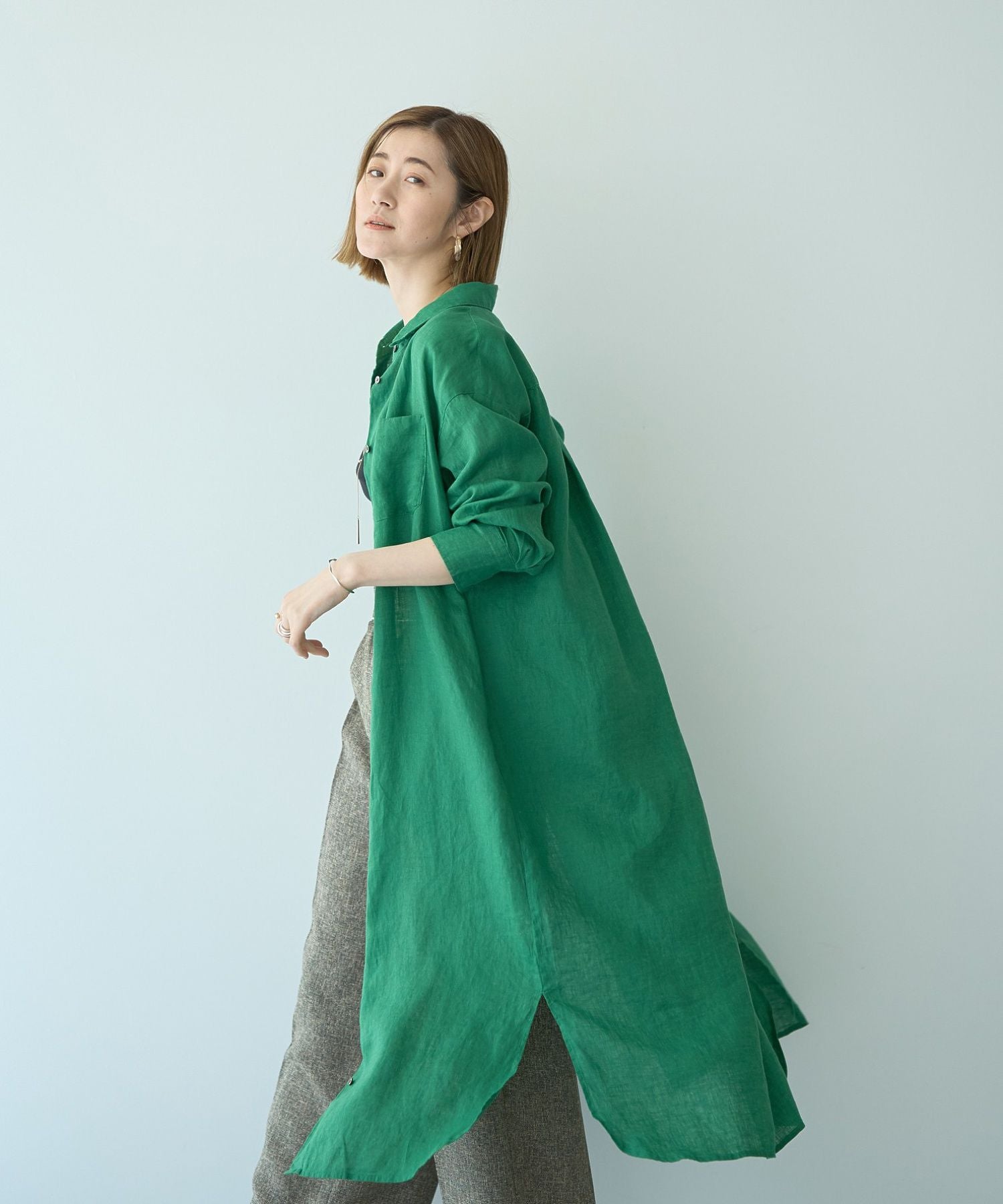 イェッカ ヴェッカ YECCA VECCA 2wayフレンチリネンロングシャツワンピース （ベージュ） ベージュ