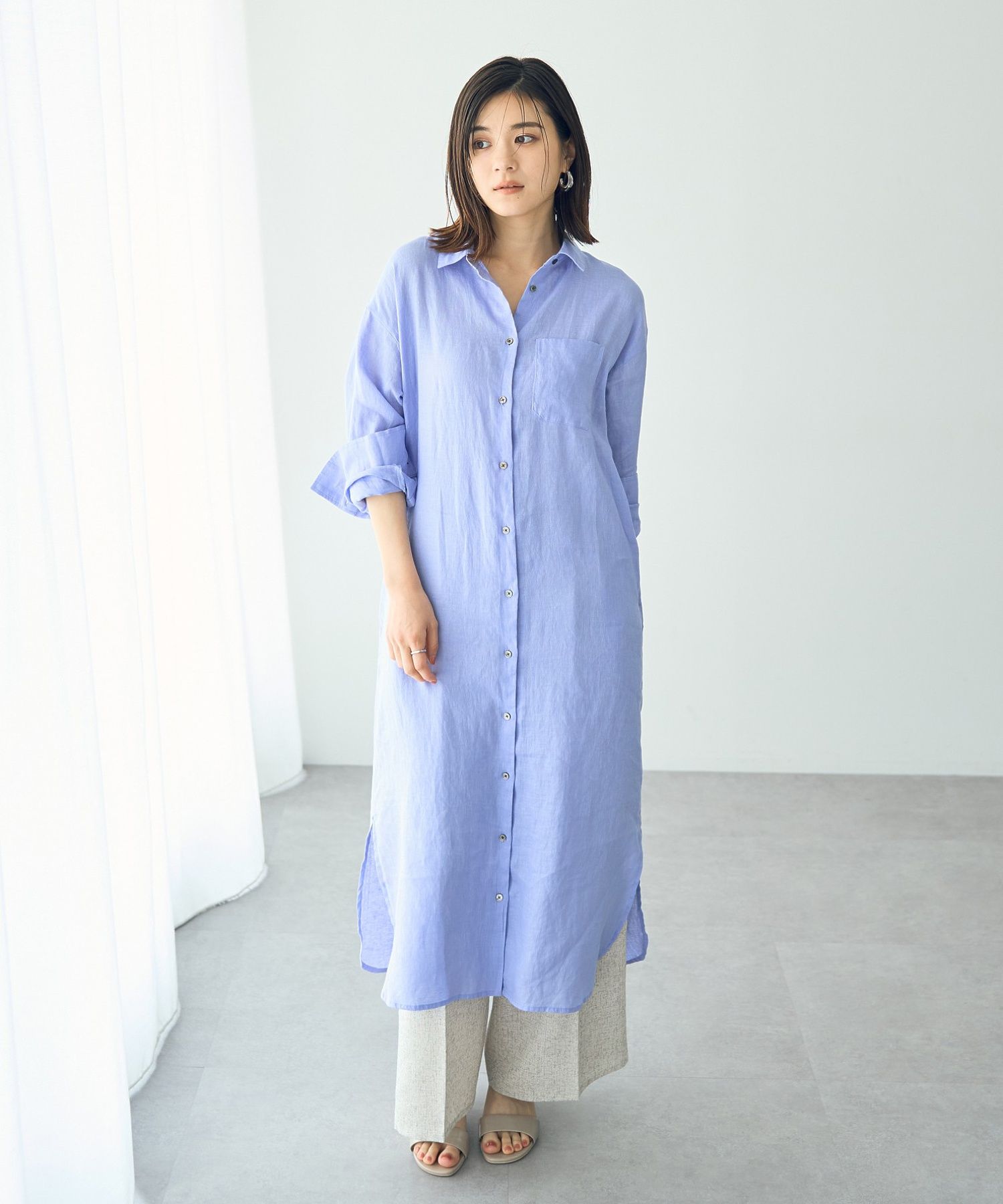 イェッカ ヴェッカ YECCA VECCA 2wayフレンチリネンロングシャツワンピース （ベージュ） ベージュ