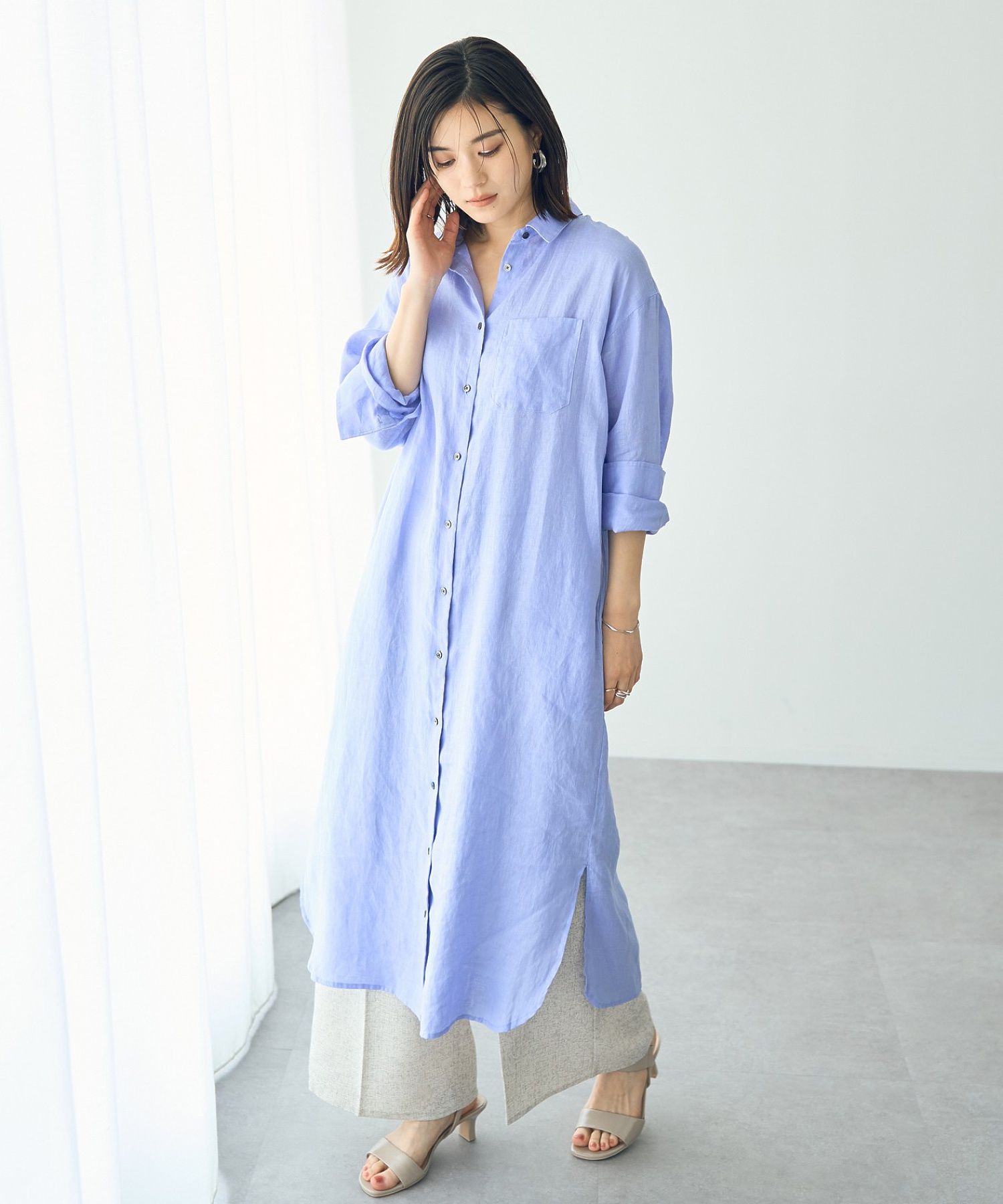 イェッカ ヴェッカ YECCA VECCA 2wayフレンチリネンロングシャツワンピース （ベージュ） ベージュ