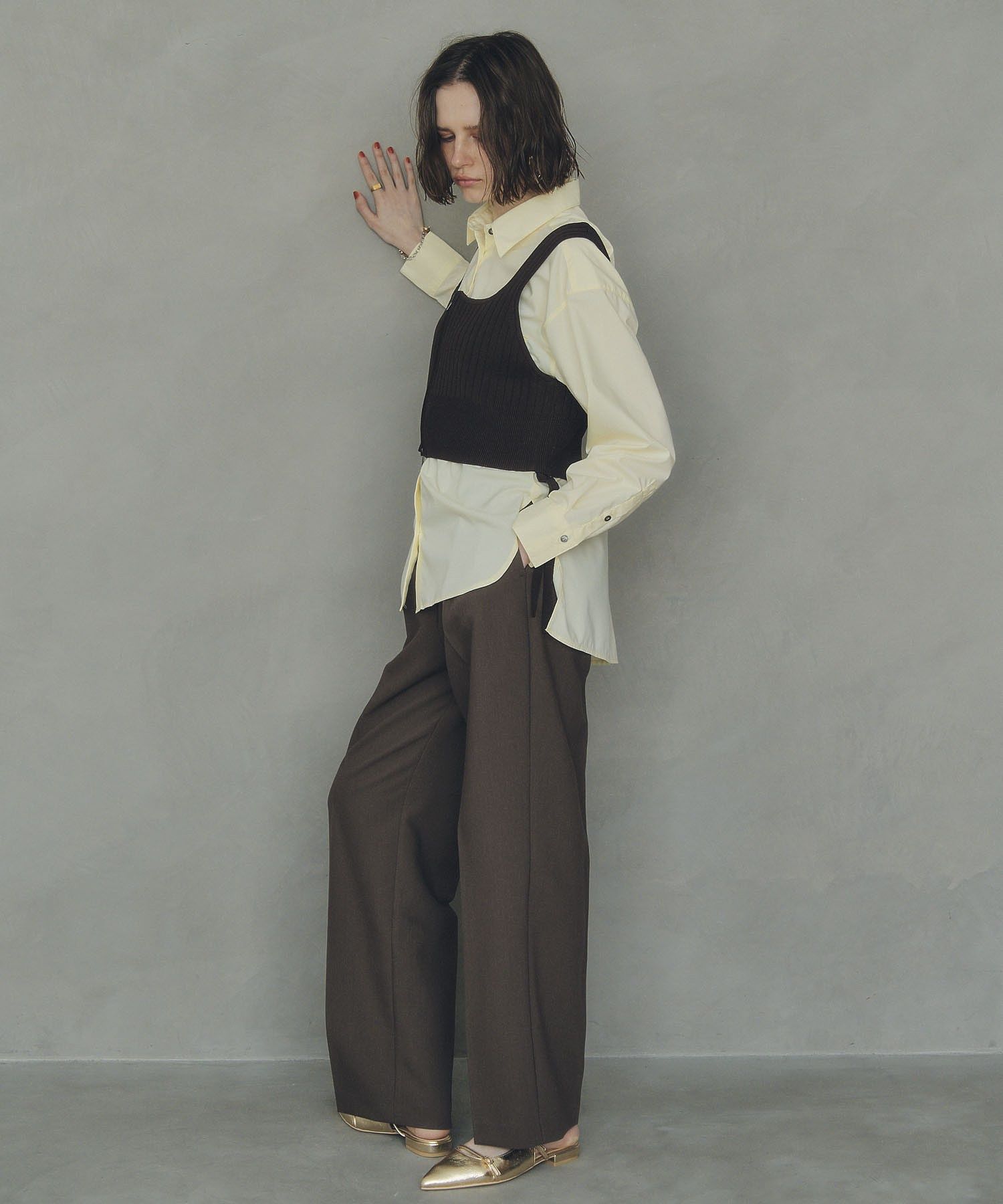 イェッカ ヴェッカ YECCA VECCA ウエストデザインワイドストレートパンツ （ブラウン） ブラウン