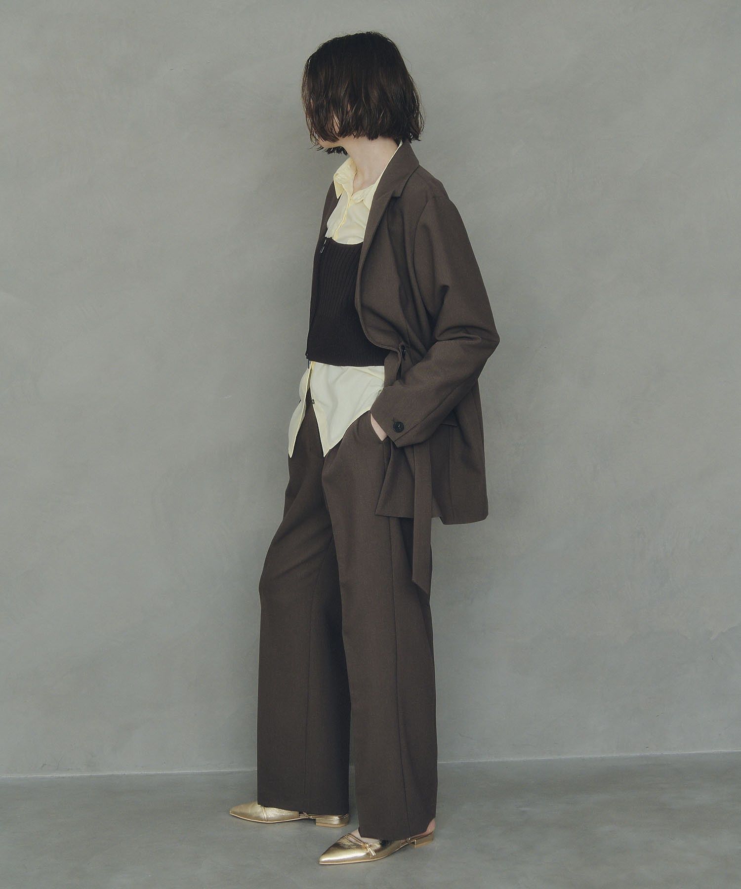 イェッカ ヴェッカ YECCA VECCA ウエストデザインワイドストレートパンツ （ブラウン） ブラウン