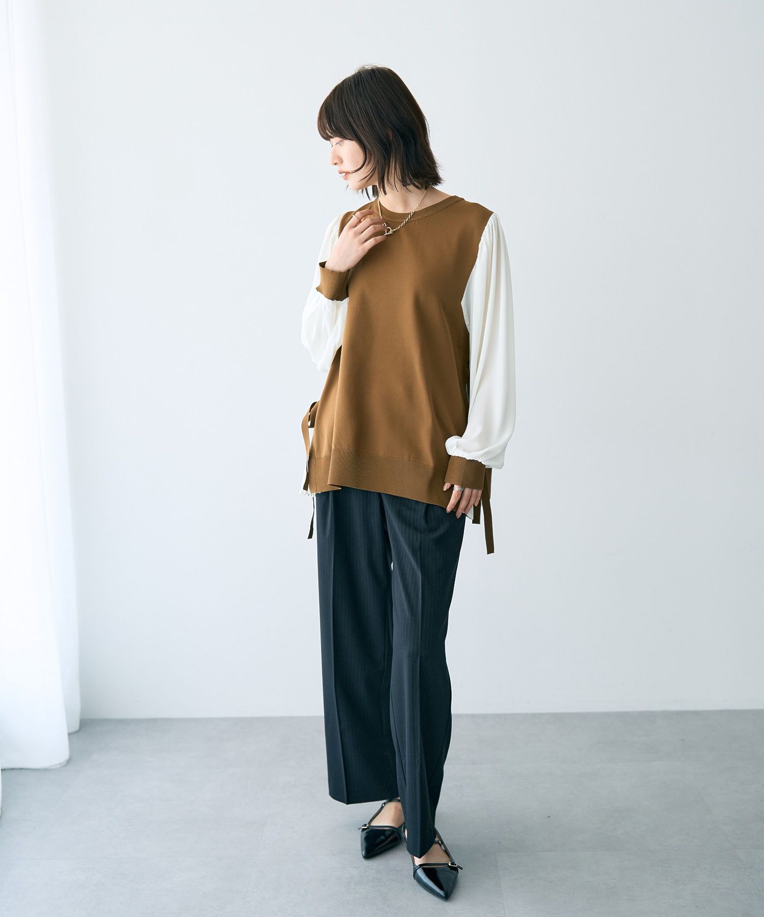 イェッカ ヴェッカ YECCA VECCA ウエストデザインワイドストレートパンツ （ブラウン） ブラウン