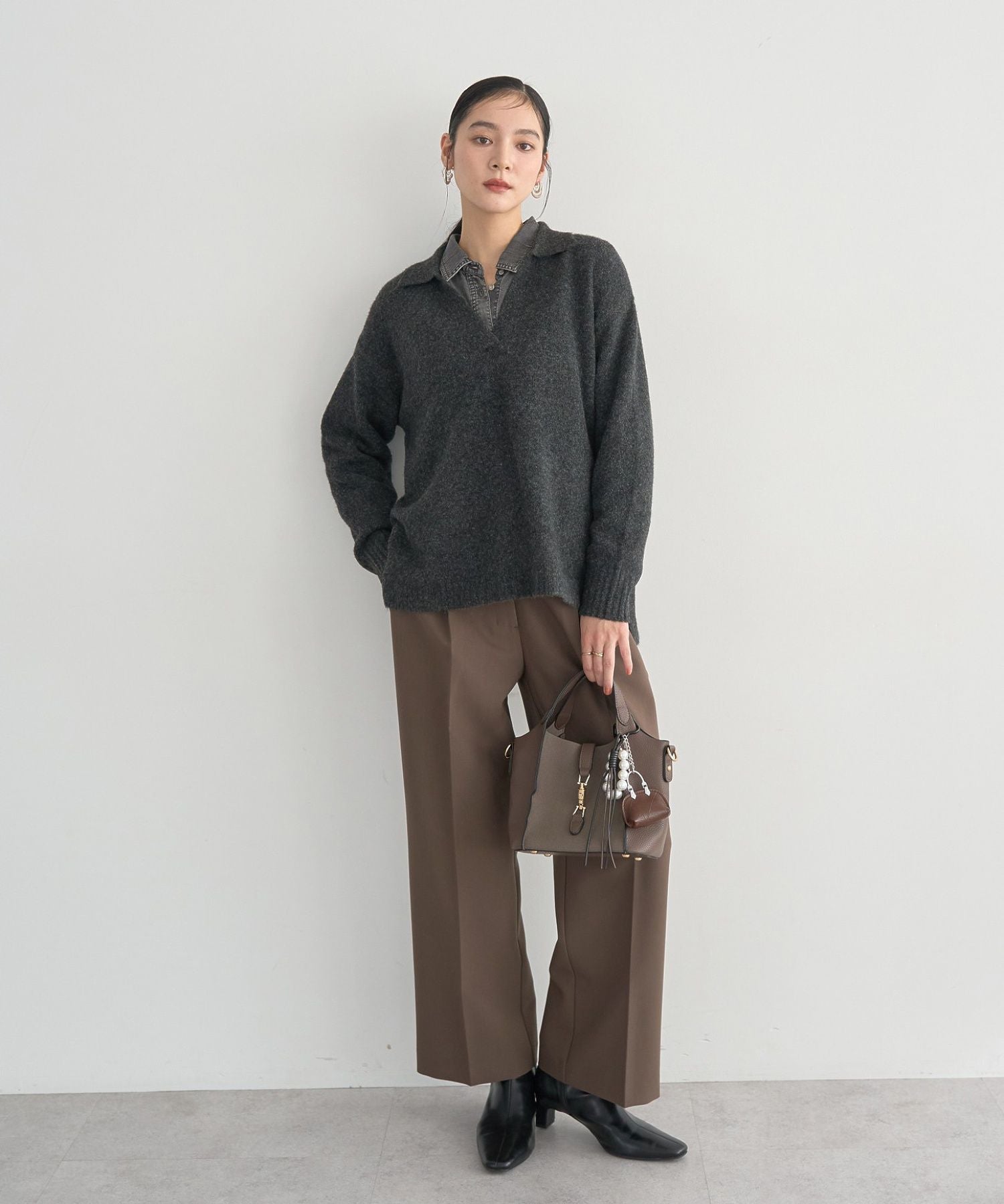 イェッカ ヴェッカ YECCA VECCA ウエストデザインワイドストレートパンツ （ブラウン） ブラウン