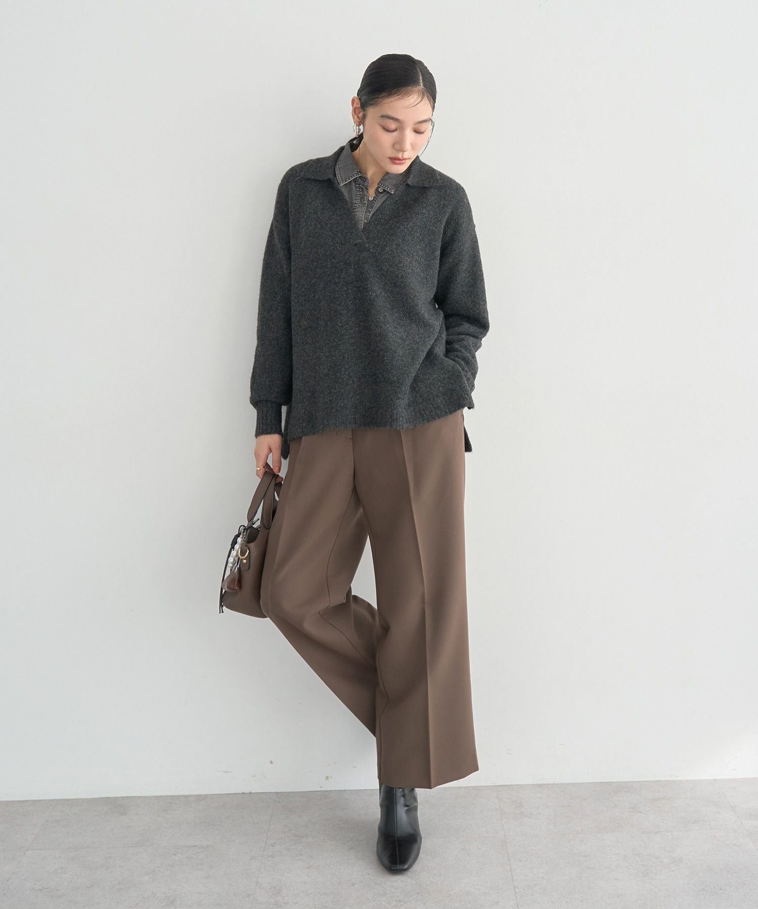 イェッカ ヴェッカ YECCA VECCA ウエストデザインワイドストレートパンツ （ブラウン） ブラウン