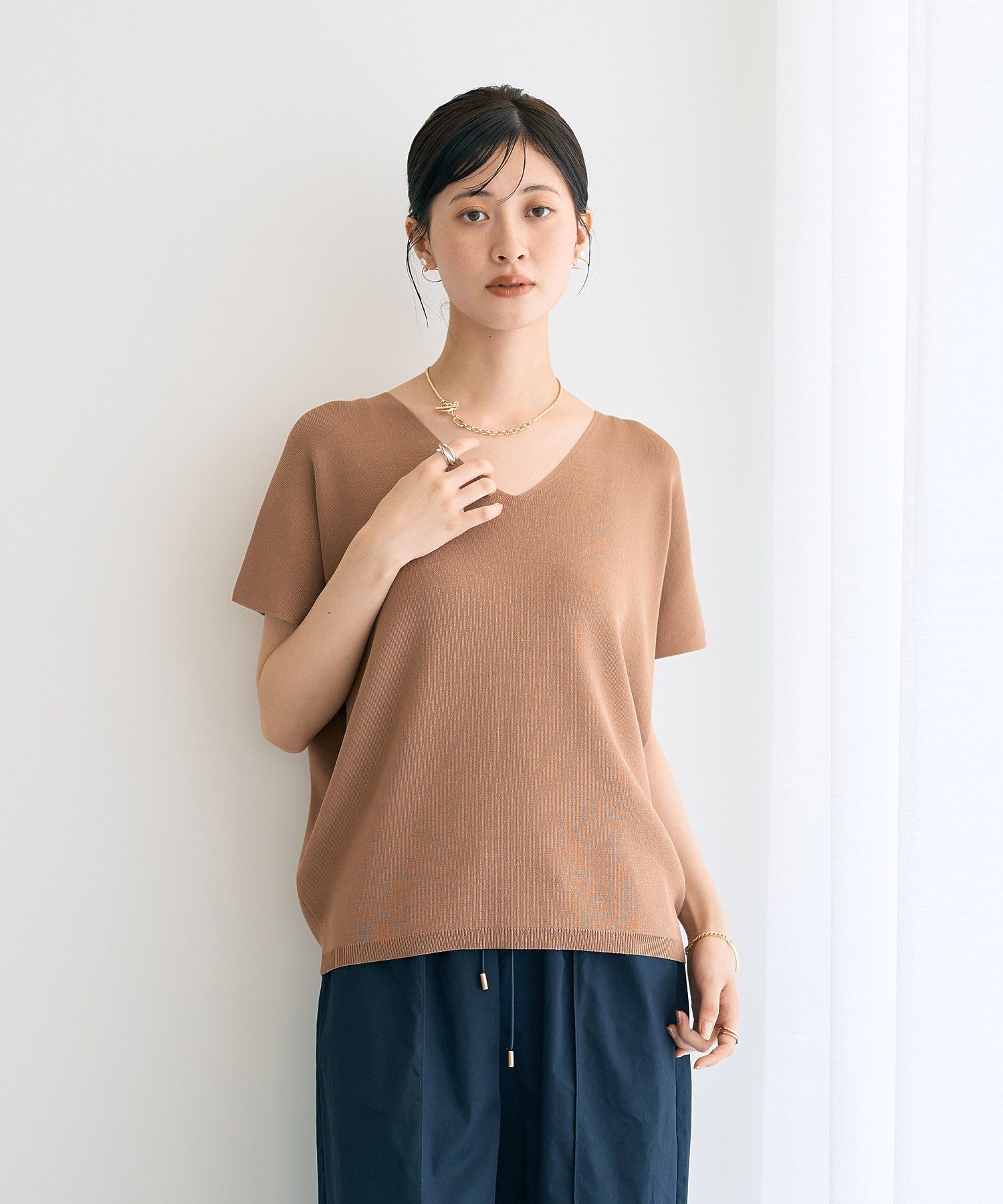 イェッカ ヴェッカ YECCA VECCA Vネックドルマンニット （パープル） パープル