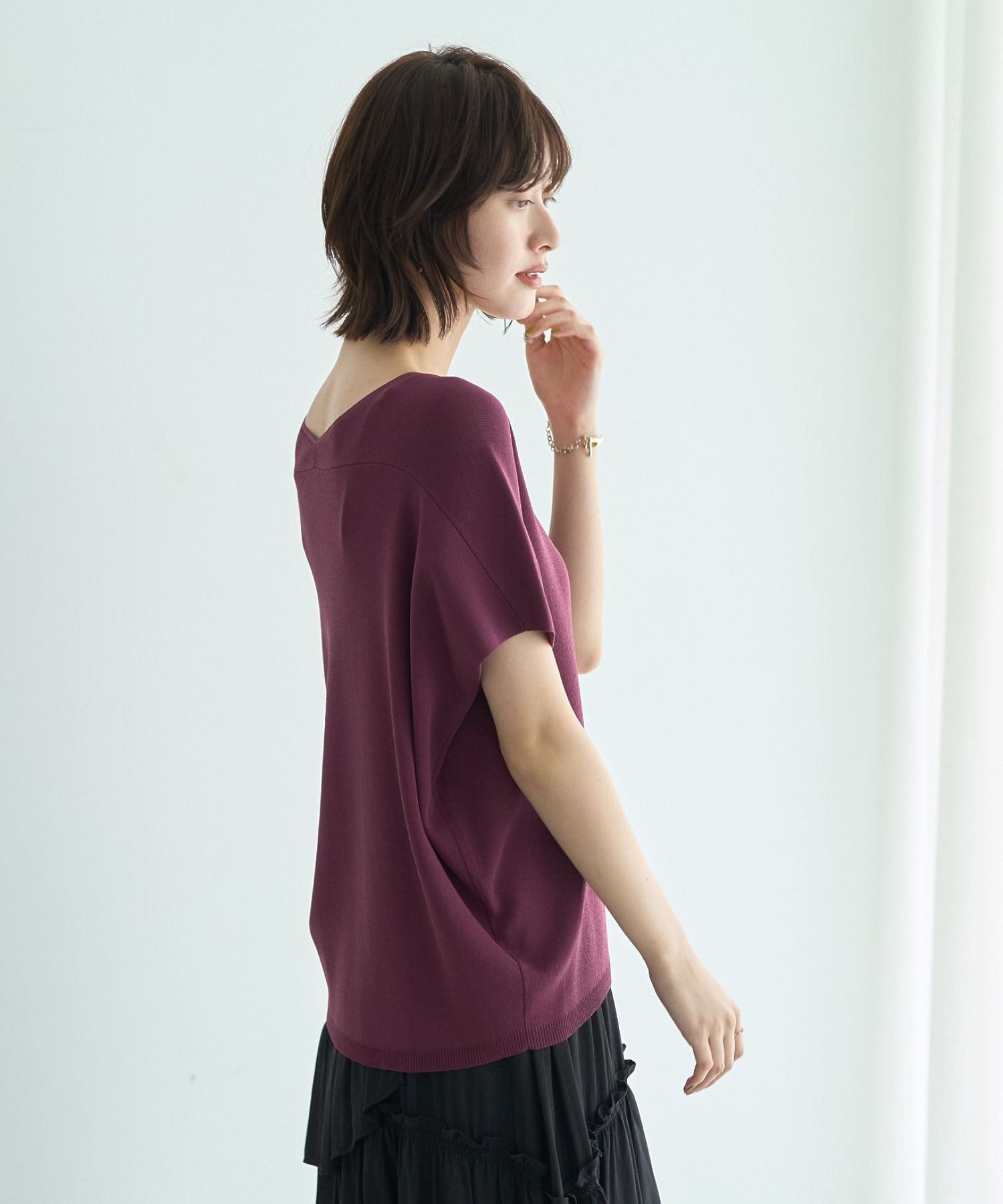 イェッカ ヴェッカ YECCA VECCA Vネックドルマンニット （パープル） パープル