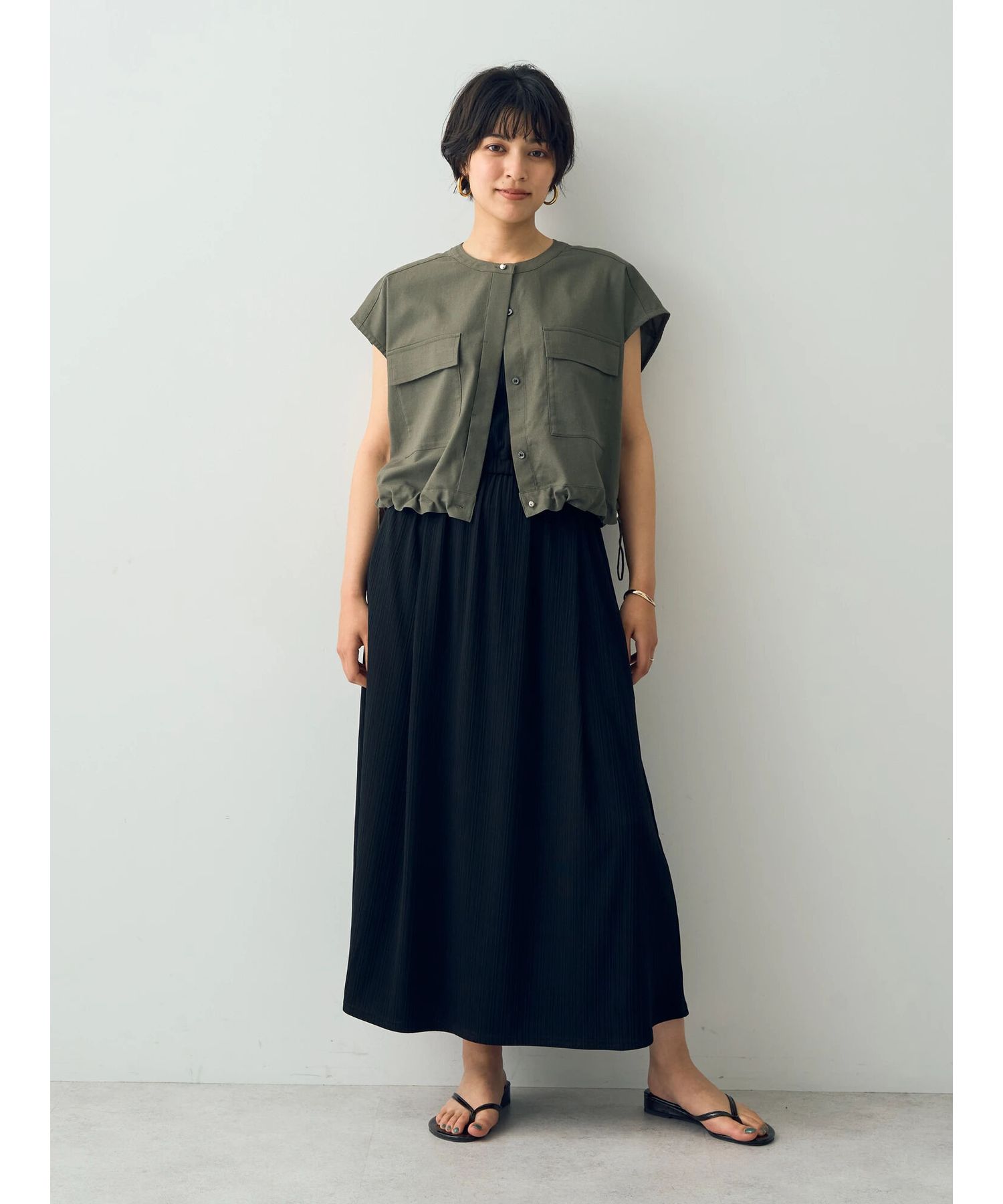 イェッカ ヴェッカ YECCA VECCA [2SET]ポケットシャツ×ロングワンピース （ダークベージュ） ダークベージュ