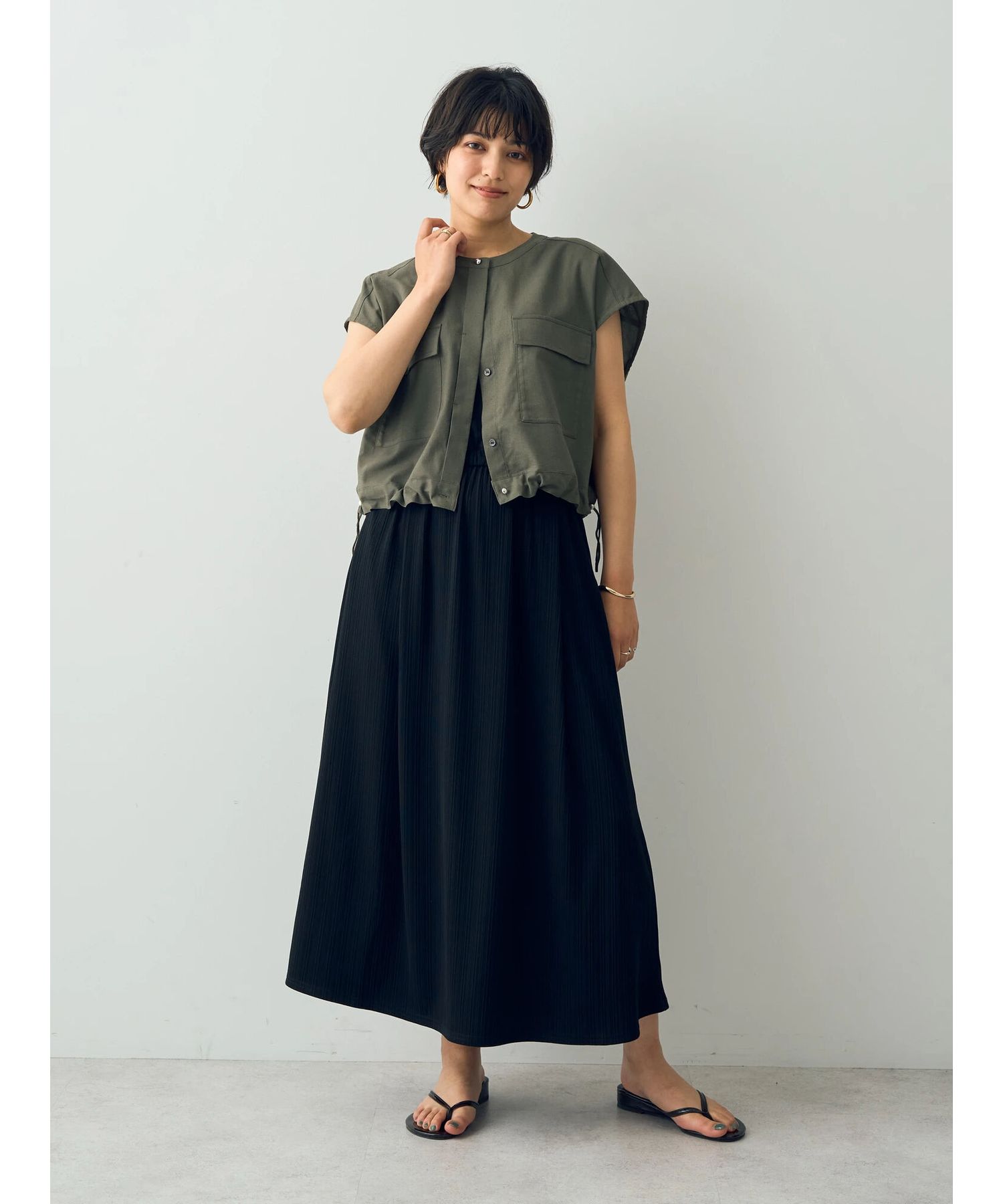 イェッカ ヴェッカ YECCA VECCA [2SET]ポケットシャツ×ロングワンピース （ダークベージュ） ダークベージュ