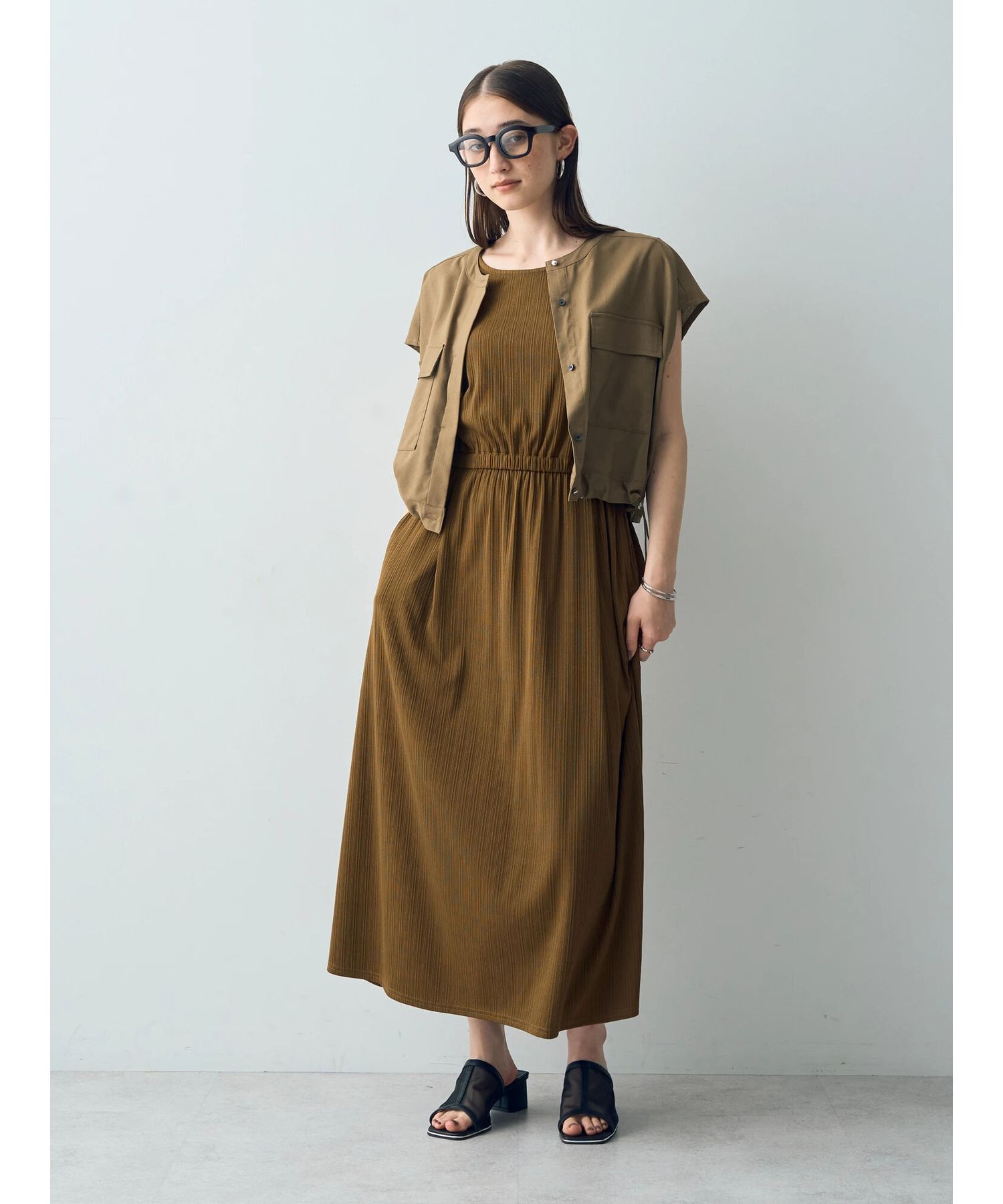 イェッカ ヴェッカ YECCA VECCA [2SET]ポケットシャツ×ロングワンピース （ダークベージュ） ダークベージュ