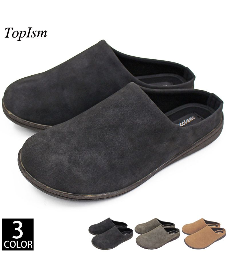 トップイズム TopIsm スリッポン メンズ サボ サンダル ムラ染め ヌバック調 ルームシューズ 低反発 インソール カジュアル シューズ スニーカー 靴  （1-ブラック） 1-ブラック