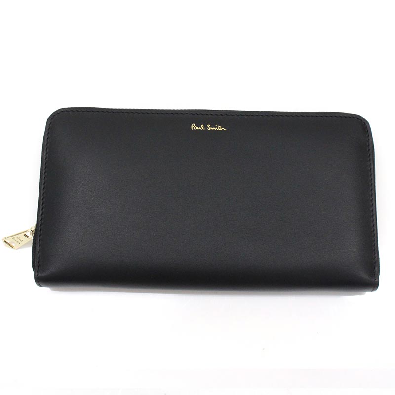 トップイズム TopIsm PAUL SMITH ポールスミス 長財布 ラウンドファスナー 財布 レザー 本革ウォレット 無地 ワンポイント ロゴ メンズ インポート ブランド プレゼント ギフト （79ブラック） 79ブラック