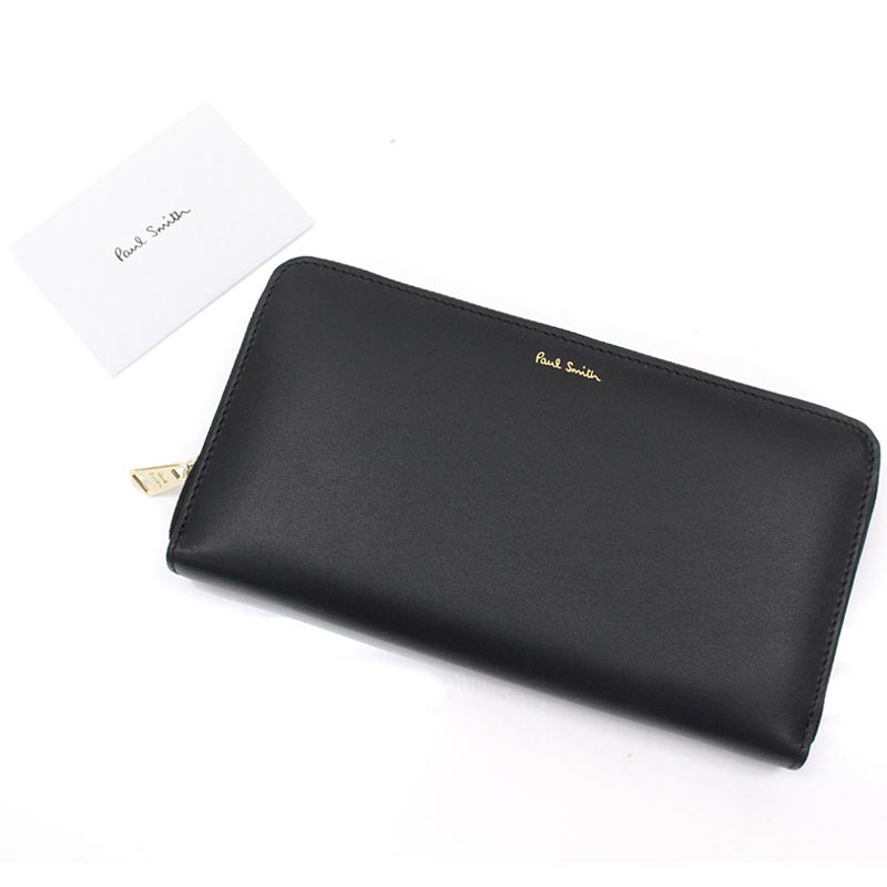 トップイズム TopIsm PAUL SMITH ポールスミス 長財布 ラウンドファスナー 財布 レザー 本革ウォレット 無地 ワンポイント ロゴ メンズ インポート ブランド プレゼント ギフト （79ブラック） 79ブラック