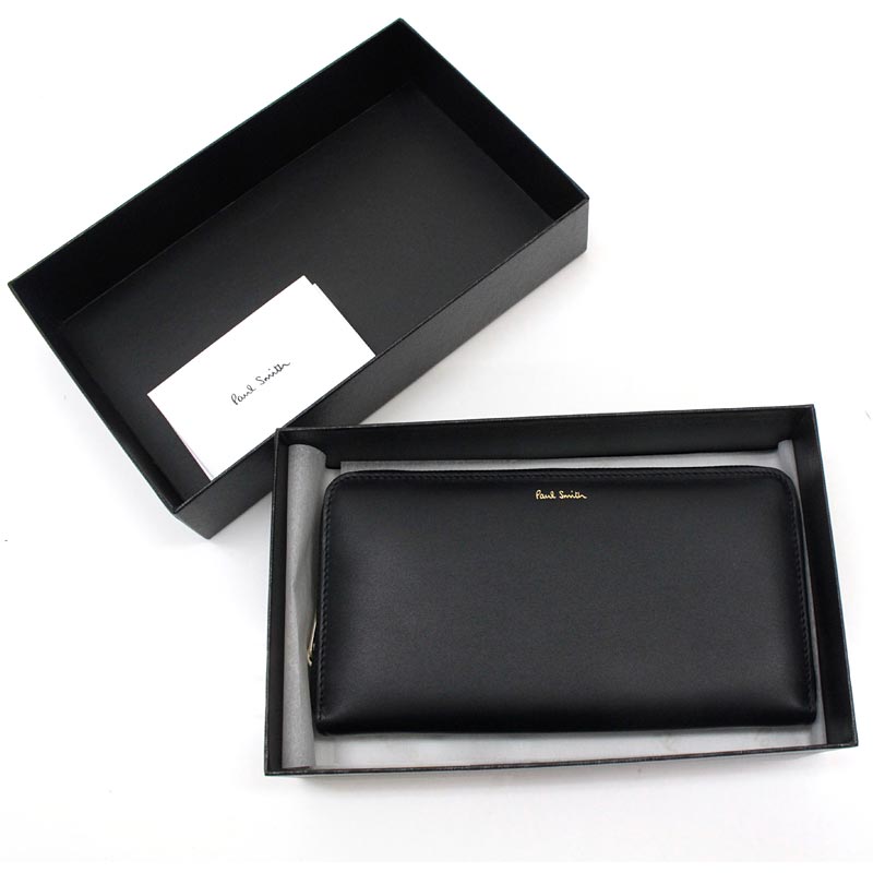 トップイズム TopIsm PAUL SMITH ポールスミス 長財布 ラウンドファスナー 財布 レザー 本革ウォレット 無地 ワンポイント ロゴ メンズ インポート ブランド プレゼント ギフト （79ブラック） 79ブラック