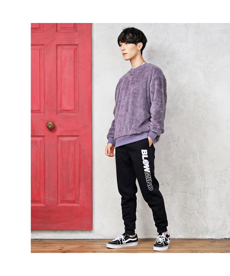 トップイズム TopIsm シャギー ボア トレーナー メンズ スウェット ドロップショルダー ファー フワフワ モコモコ ワイドシルエット ビッグシルエット 無地 長袖 カットソー