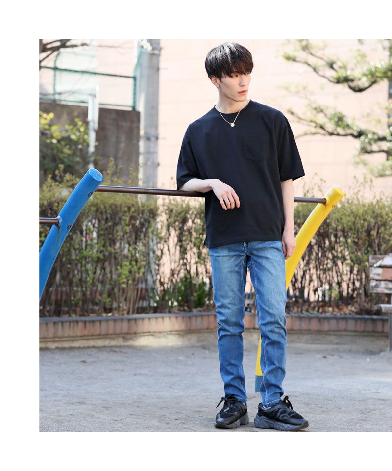 トップイズム TopIsm ポケット付 Tシャツ メンズ 半袖  吸水速乾 ビッグシルエット ドロップショルダー オーバーサイズ USAコットン 無地 クルーネック 5分袖 カットソー