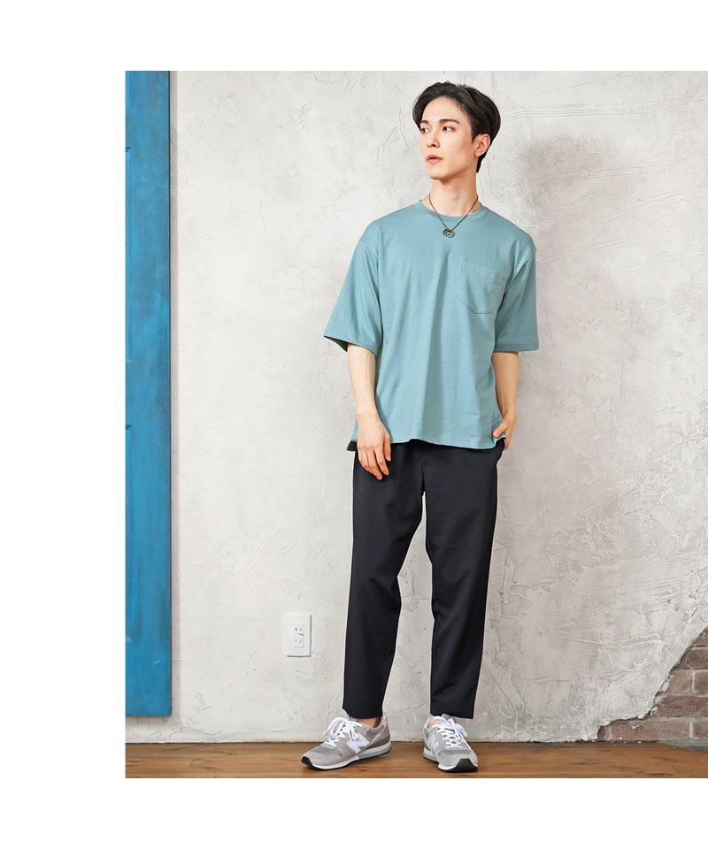 トップイズム TopIsm ポケット付 Tシャツ メンズ 半袖  吸水速乾 ビッグシルエット ドロップショルダー オーバーサイズ USAコットン 無地 クルーネック 5分袖 カットソー