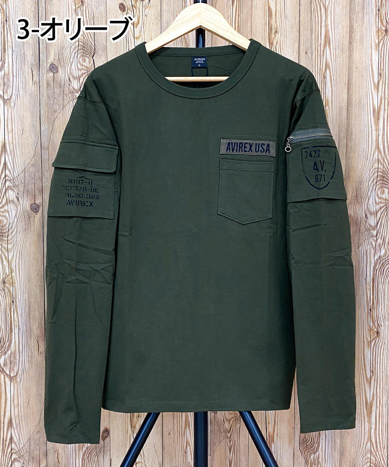 トップイズム TopIsm AVIREX アビレクッス フェイドウォッシュ 長袖 ファティーグ Tシャツ ロングTシャツ 長袖Tシャツ ロンT 長袖 綿100% メンズ ブランド