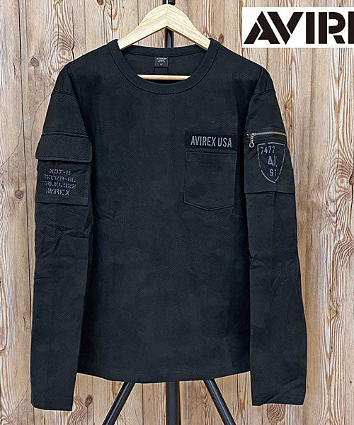 トップイズム TopIsm AVIREX アビレクッス フェイドウォッシュ 長袖 ファティーグ Tシャツ ロングTシャツ 長袖Tシャツ ロンT 長袖 綿100% メンズ ブランド,6-ブラックカモ
