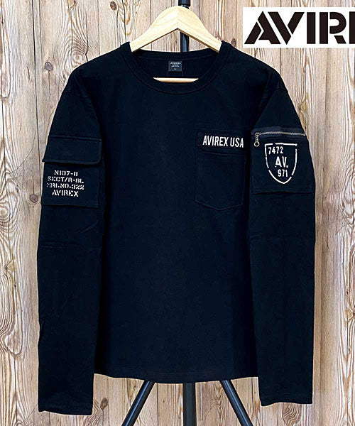 トップイズム TopIsm AVIREX アビレクッス フェイドウォッシュ 長袖 ファティーグ Tシャツ ロングTシャツ 長袖Tシャツ ロンT 長袖 綿100% メンズ ブランド,2-ブラック