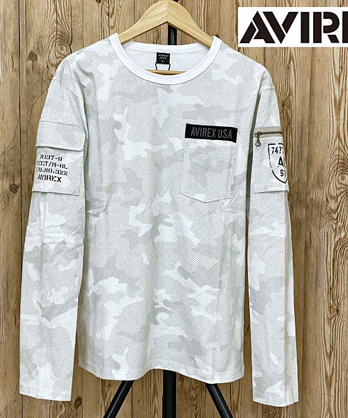 トップイズム TopIsm AVIREX アビレクッス フェイドウォッシュ 長袖 ファティーグ Tシャツ ロングTシャツ 長袖Tシャツ ロンT 長袖 綿100% メンズ ブランド,5-ホワイトカモ