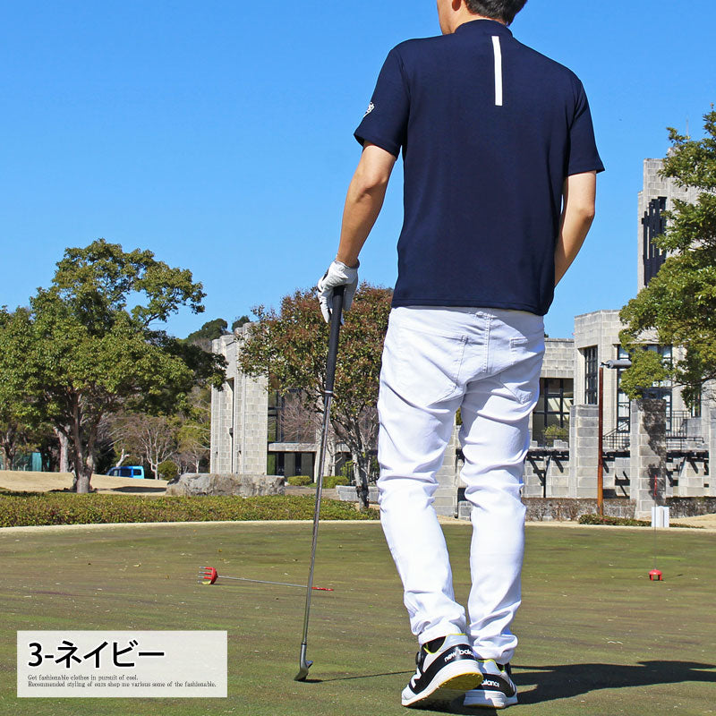 トップイズム TopIsm ゴルフウェア モックネックシャツ メンズ GIORNO SEVEN ジョルノセブン ハイネック ゴルフ 接触冷感 ストレッチ 半袖 ロゴ 筆記体 トップス ポロシャツ Tシャツ 無地 春夏 （4-ターコイズ） 4-ターコイズ