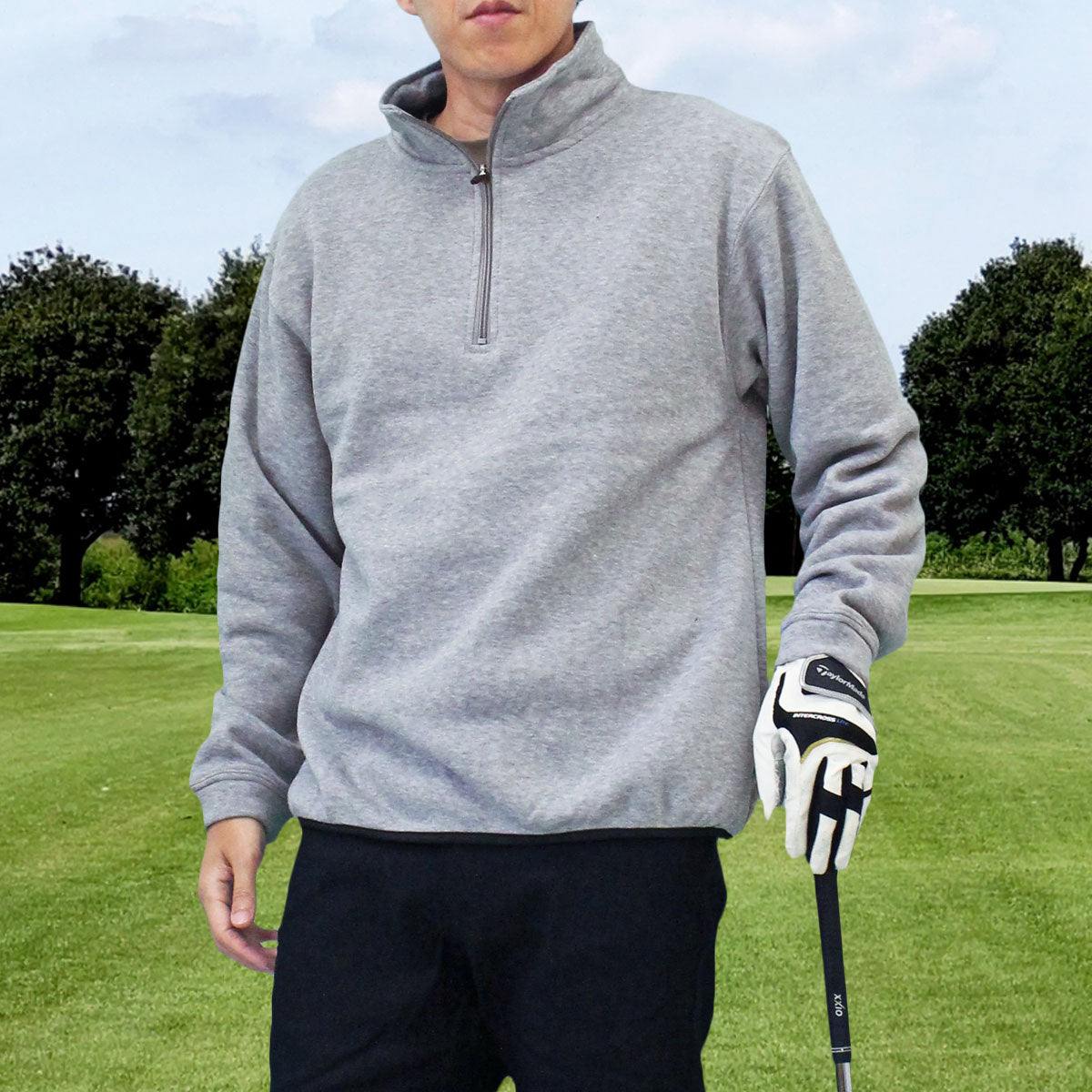 トップイズム TopIsm ゴルフウェア メンズ ゴルフ トレーナー 裏起毛 スウェット ハーフジップ トップス ハイネック プルオーバー 秋冬,1-グレー