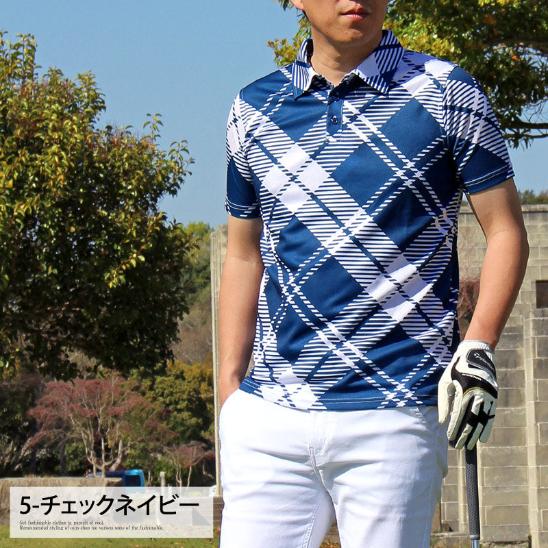 トップイズム TopIsm ゴルフ ポロシャツ メンズ ゴルフウェア 速乾ドライメッシュ ストレッチ 半袖 春夏 カモフラ 迷彩 総柄 千鳥格子 チェック 星スター ボタニカル 小花柄 ヤシの木 幾何学 トップス 大きいサイズ