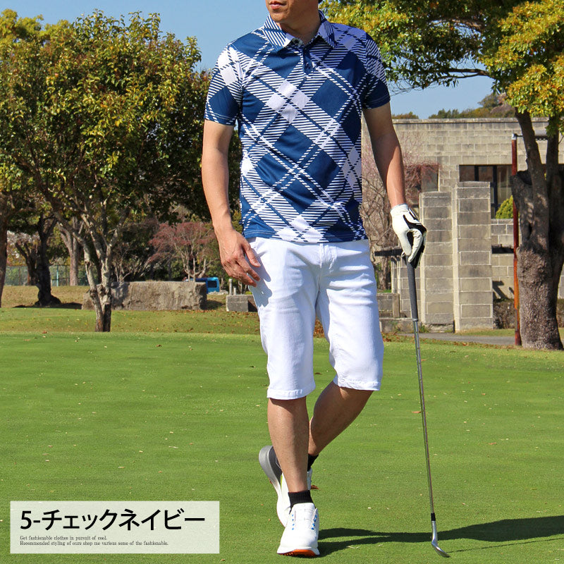 トップイズム TopIsm ゴルフ ポロシャツ メンズ ゴルフウェア 速乾ドライメッシュ ストレッチ 半袖 春夏 カモフラ 迷彩 総柄 千鳥格子 チェック 星スター ボタニカル 小花柄 ヤシの木 幾何学 トップス 大きいサイズ