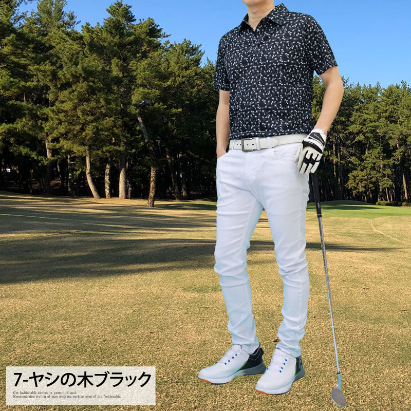 トップイズム TopIsm ゴルフ ポロシャツ メンズ ゴルフウェア 速乾ドライメッシュ ストレッチ 半袖 春夏 カモフラ 迷彩 総柄 千鳥格子 チェック 星スター ボタニカル 小花柄 ヤシの木 幾何学 トップス 大きいサイズ