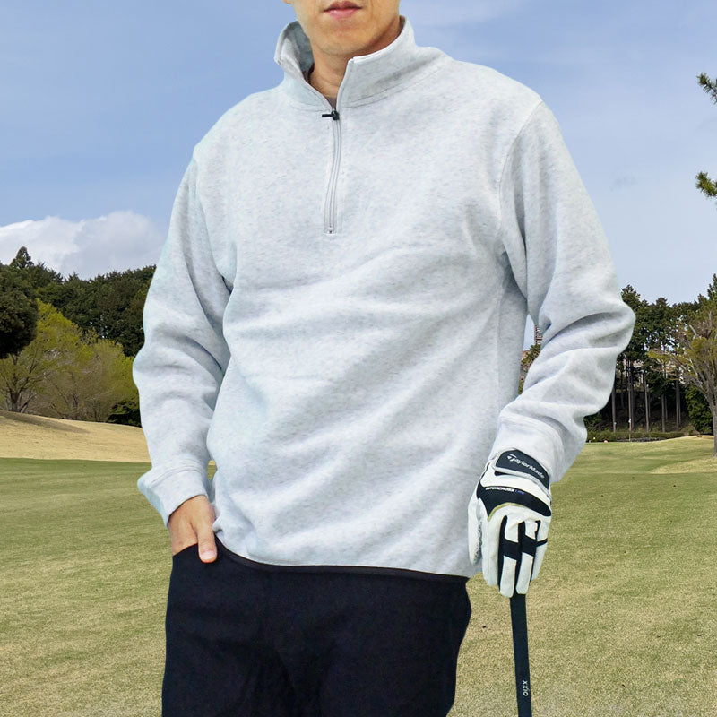 トップイズム TopIsm ゴルフウェア メンズ ゴルフ トレーナー 裏起毛 スウェット ハーフジップ トップス ハイネック プルオーバー 秋冬,3-オートミール