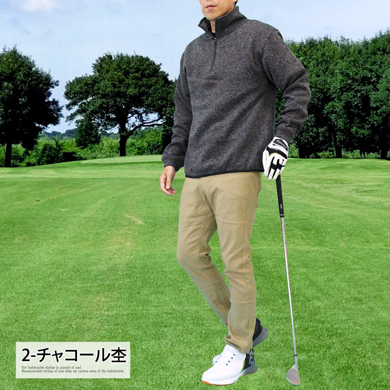 トップイズム TopIsm ゴルフ ハーフジップトレーナー メンズ ゴルフウェア 暖かい裏起毛 ニットフリース セーター トップス ハイネック プルオーバー スタンドネック