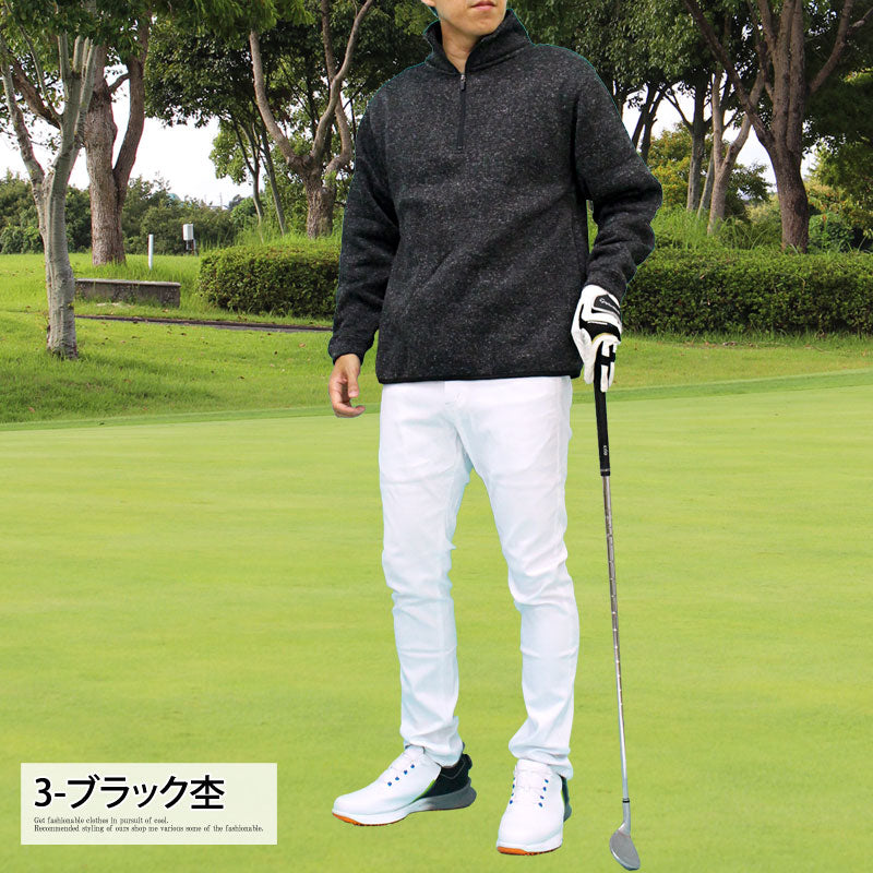 トップイズム TopIsm ゴルフ ハーフジップトレーナー メンズ ゴルフウェア 暖かい裏起毛 ニットフリース セーター トップス ハイネック プルオーバー スタンドネック