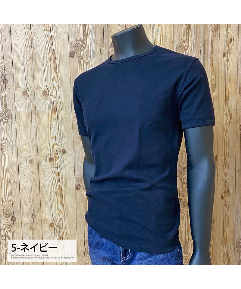 トップイズム TopIsm AVIREX アビレックス Tシャツ メンズ 半袖 テレコリブ クルーネックTシャツ 無地 デイリーインナー カットソー （5-ネイビー） 5-ネイビー