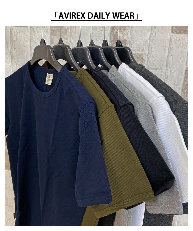 トップイズム TopIsm AVIREX アビレックス Tシャツ メンズ 半袖 テレコリブ クルーネックTシャツ 無地 デイリーインナー カットソー （5-ネイビー） 5-ネイビー