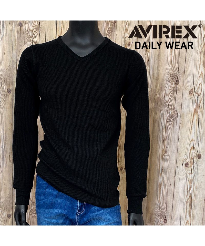 トップイズム TopIsm AVIREX アビレックス ロングTシャツ メンズ 長袖 ロンT Tシャツ サーマル VネックTシャツ 無地 デイリーインナー カットソー （5-ネイビー） 5-ネイビー