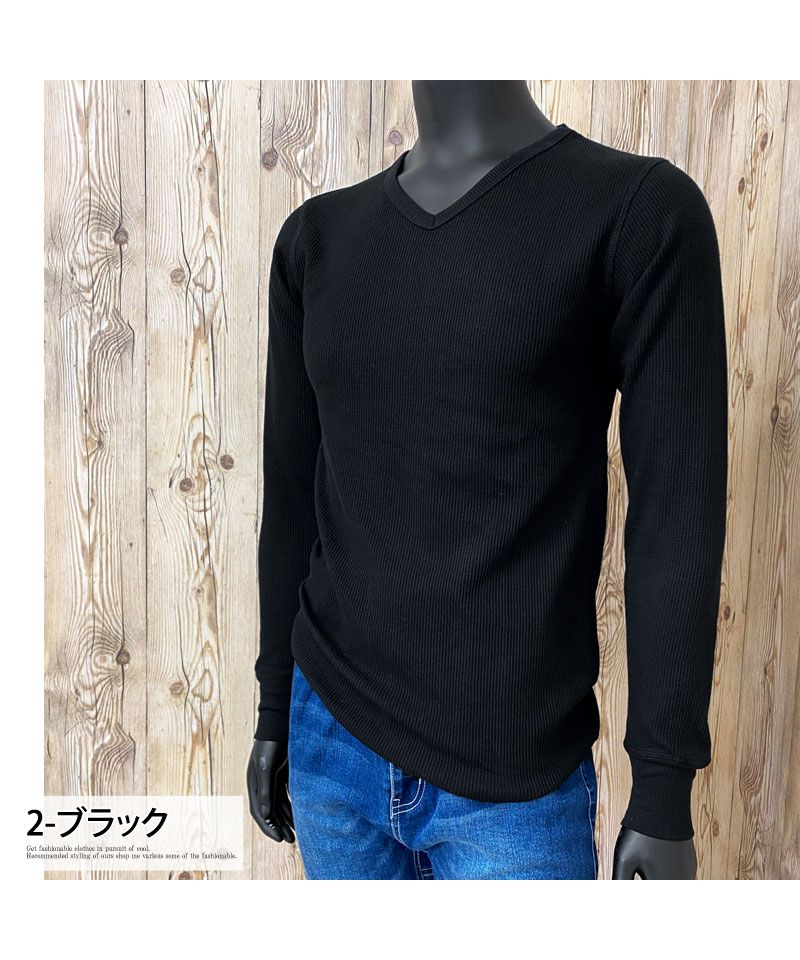 トップイズム TopIsm AVIREX アビレックス ロングTシャツ メンズ 長袖 ロンT Tシャツ サーマル VネックTシャツ 無地 デイリーインナー カットソー （5-ネイビー） 5-ネイビー