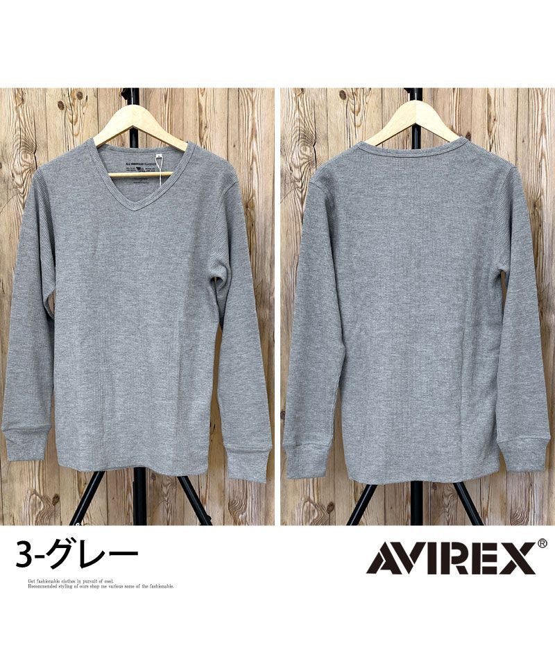 トップイズム TopIsm AVIREX アビレックス ロングTシャツ メンズ 長袖 ロンT Tシャツ サーマル VネックTシャツ 無地 デイリーインナー カットソー （5-ネイビー） 5-ネイビー