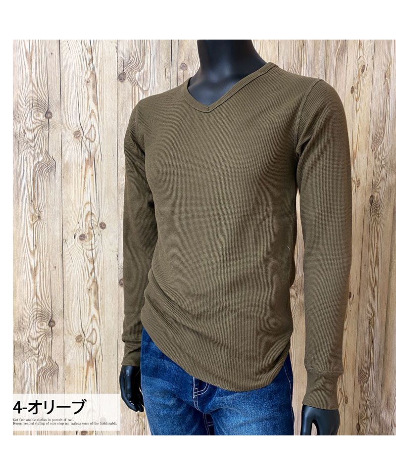 トップイズム TopIsm AVIREX アビレックス ロングTシャツ メンズ 長袖 ロンT Tシャツ サーマル VネックTシャツ 無地 デイリーインナー カットソー （5-ネイビー） 5-ネイビー