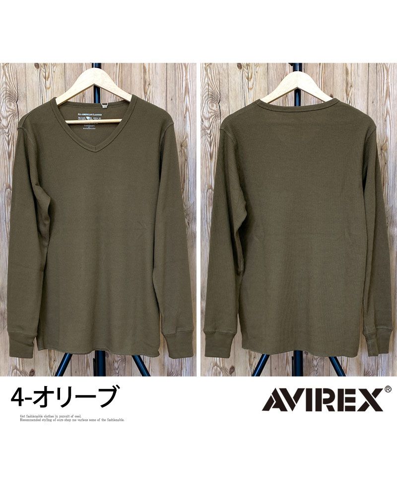 トップイズム TopIsm AVIREX アビレックス ロングTシャツ メンズ 長袖 ロンT Tシャツ サーマル VネックTシャツ 無地 デイリーインナー カットソー （5-ネイビー） 5-ネイビー