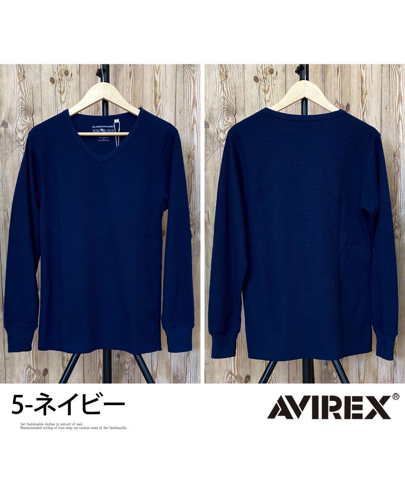 トップイズム TopIsm AVIREX アビレックス ロングTシャツ メンズ 長袖 ロンT Tシャツ サーマル VネックTシャツ 無地 デイリーインナー カットソー （5-ネイビー） 5-ネイビー