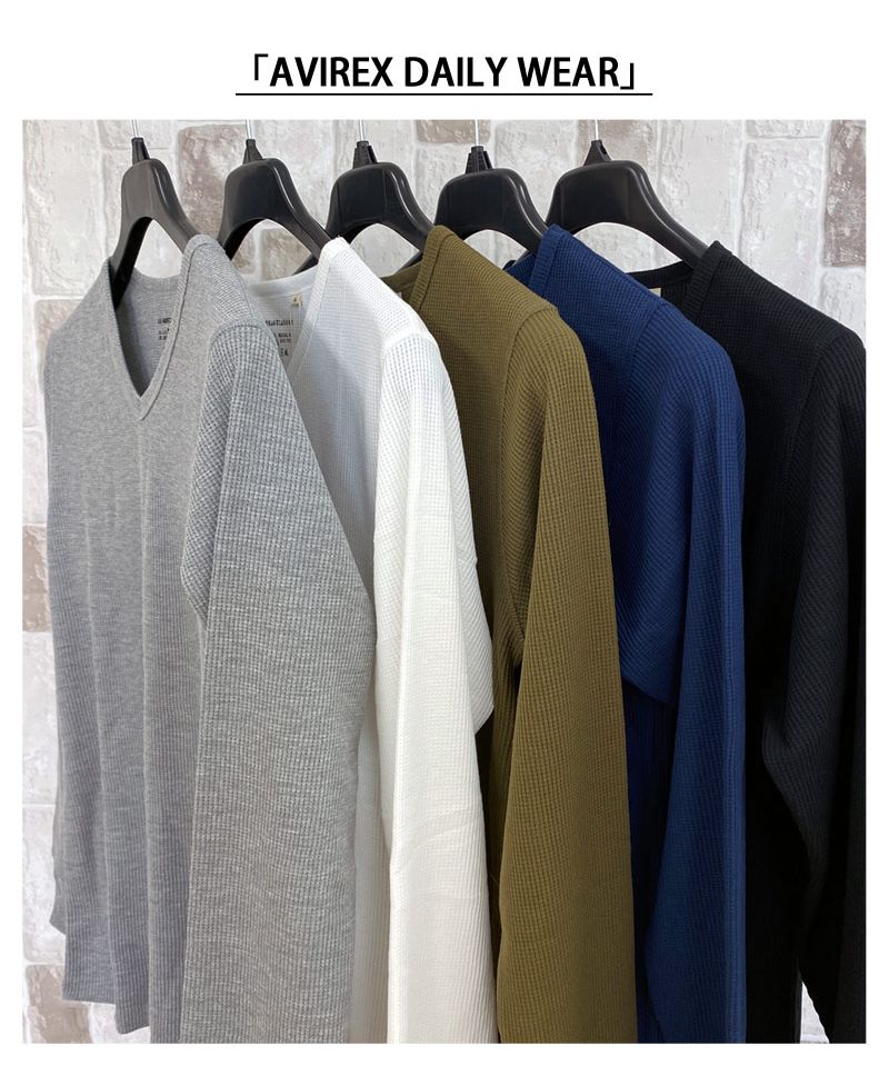 トップイズム TopIsm AVIREX アビレックス ロングTシャツ メンズ 長袖 ロンT Tシャツ サーマル VネックTシャツ 無地 デイリーインナー カットソー （5-ネイビー） 5-ネイビー