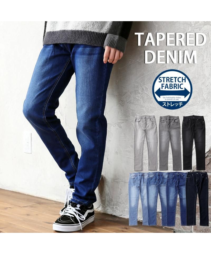 トップイズム TopIsm デニムパンツ メンズ スリム テーパード スキニーパンツ ニットデニム ジーンズ ビンテージ加工 ストレッチ ジーパン 細身