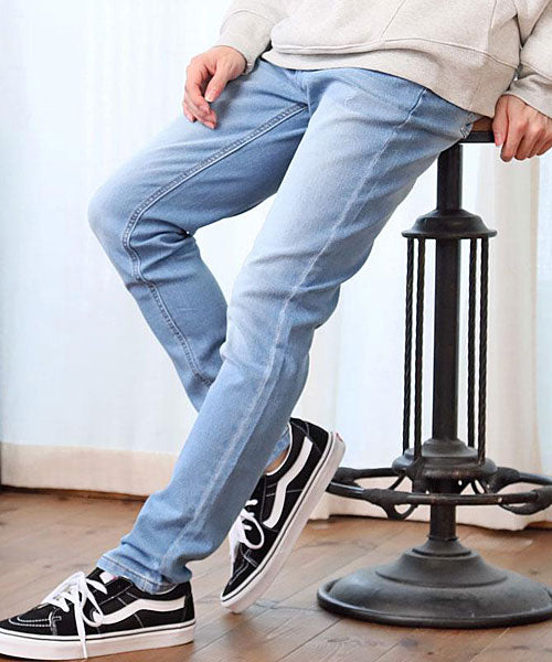 トップイズム TopIsm デニムパンツ メンズ スリム テーパード スキニーパンツ ニットデニム ジーンズ ビンテージ加工 ストレッチ ジーパン 細身,1-ブリーチ