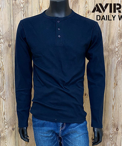 TopIsm AVIREX Long Sleeve T-Shirt for Men Henley Neck Plain Daily Inne
