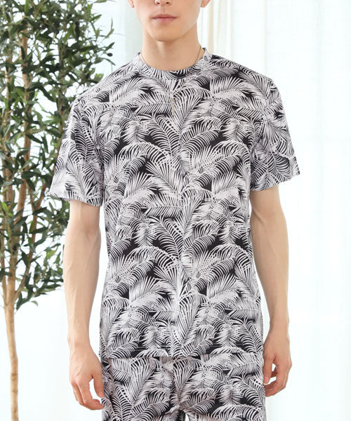 トップイズム TopIsm Tシャツ メンズ 吸汗速乾加工 ドライメッシュ クルーネック 半袖 総柄 カモフラ迷彩柄 リーフ柄 男女兼用 ユニセックス ルームウェア 部屋着 アウトドア リ,4-ホワイトリーフ柄