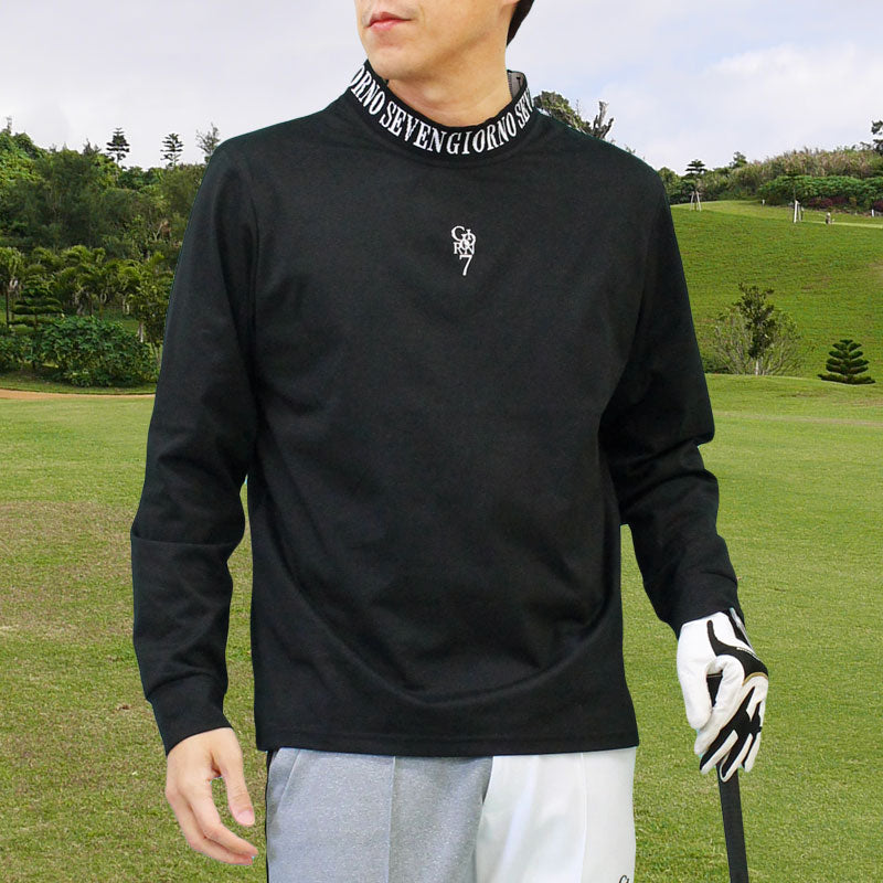 トップイズム TopIsm ゴルフウェア メンズ モックネックシャツ GIORNO SEVEN ジョルノセブン ハイネック トップス ポロシャツ ストレッチ 長袖 無地 高周波ロゴ （2-ブラック） 2-ブラック